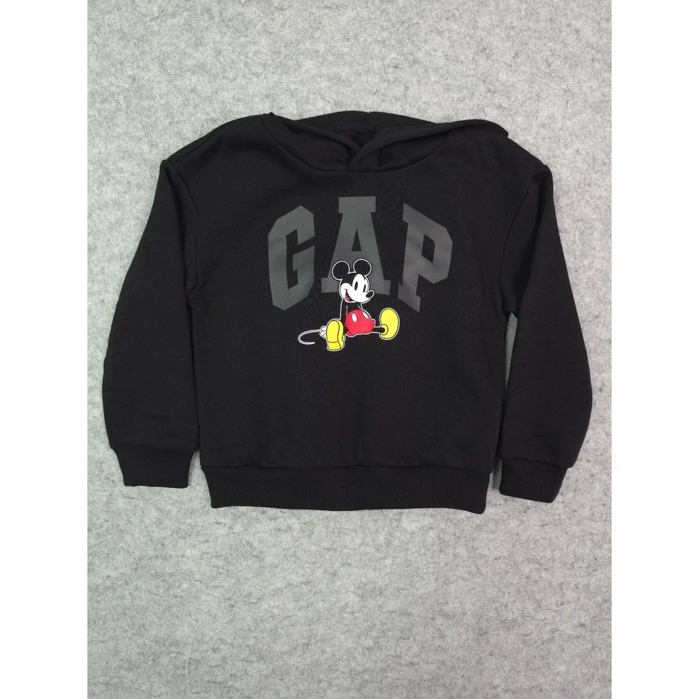Gap x Disney Mickey Mouse Logo Hoodie Kids Size 5 Black Cotton Blend Fleece NWT